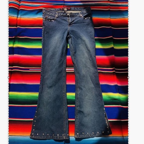 Vintage 90s/Y2K Mudd Rhinestone Flare Jeans - Picture 1 of 12